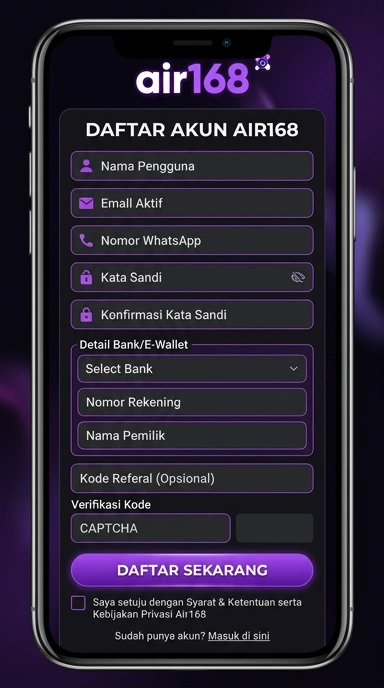 Panduan Registrasi Akun Baru air168 untuk Pengguna Android