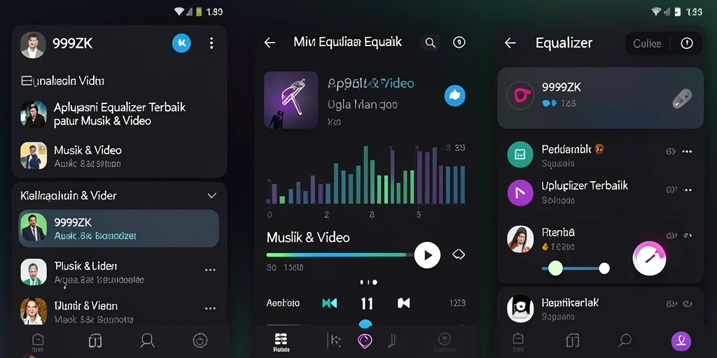 Antarmuka aplikasi 999ZK dengan berbagai fitur Equalizer.