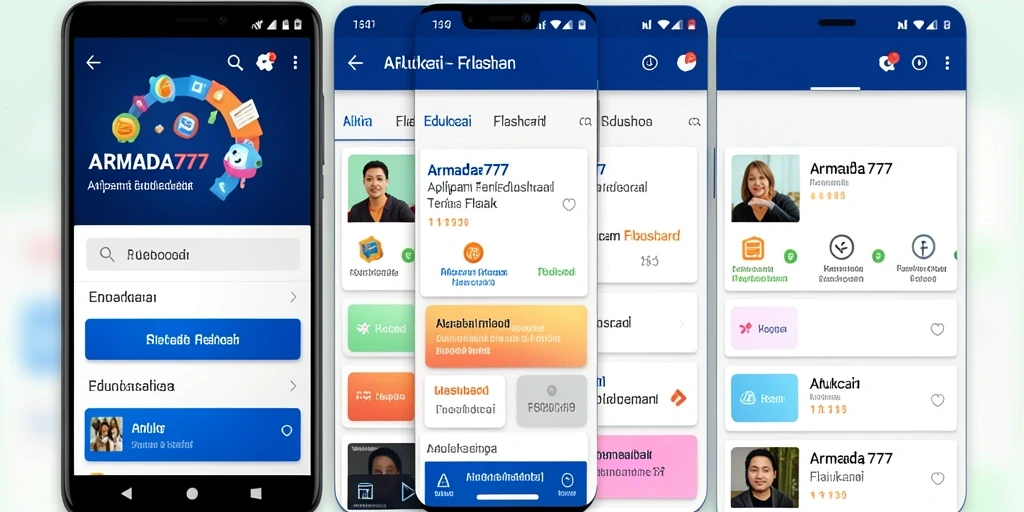 Tampilan antarmuka aplikasi Flashcard ARMADA777 yang menarik dan interaktif.