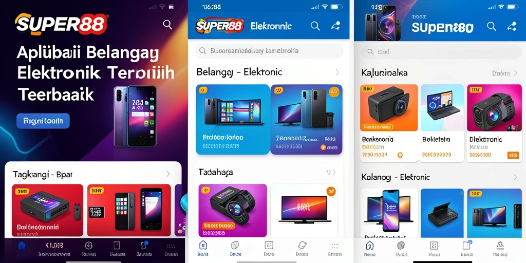 Tampilan antarmuka aplikasi SUPER88 dengan fungsi belanja elektronik yang efisien.